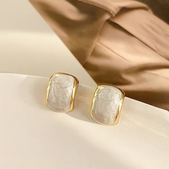White Square French Style Earrings