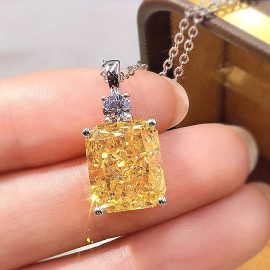 Trendy Square Yellow Zirconia Pendant Necklace