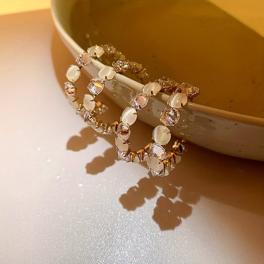 Shiny Rhinestone Decor Hoop Earrings
