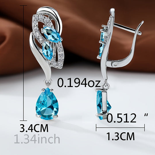 ANGOL Romantic Flower Dangle Earrings for Women - Golden-Tone Floral Design with Red & Clear Synthetic Gemstones, Elegant Party & Everyday Jewelry Gifts