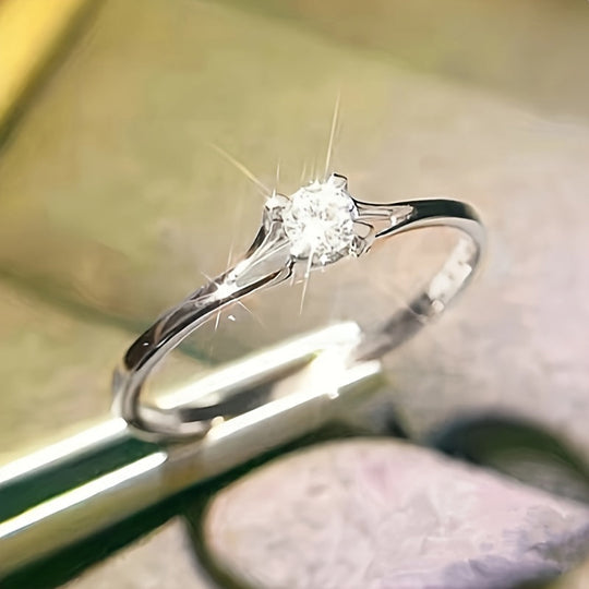 Inlaid White Zirconia 925 Silver Ring