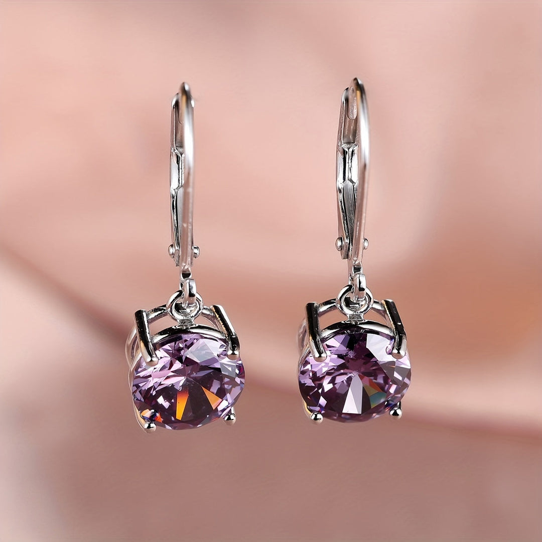 Silvery Round Colorful Zirconia Earrings