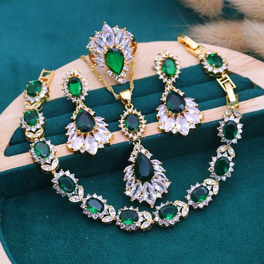 Elegant Green Cubic Zirconia Jewelry Set