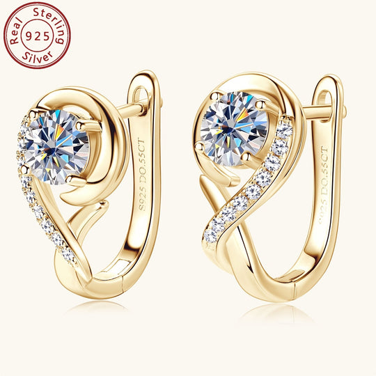 Elegant Moissanite Silver Rose Flower Hoop Earrings