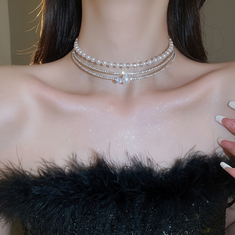 Multi-Layer Pearl Crystal Choker