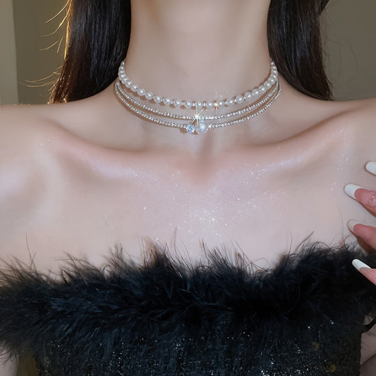 Multi-Layer Pearl Crystal Choker