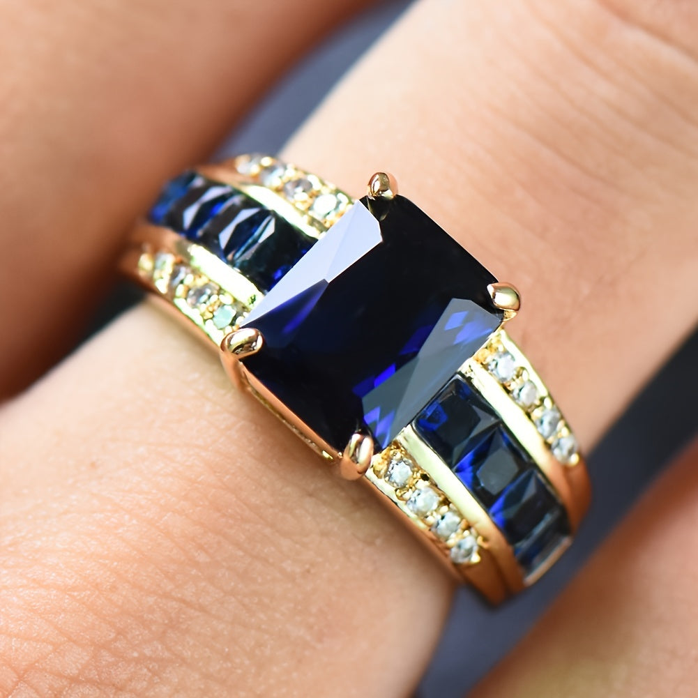 Sapphire Blue Rectangular Cut Ring