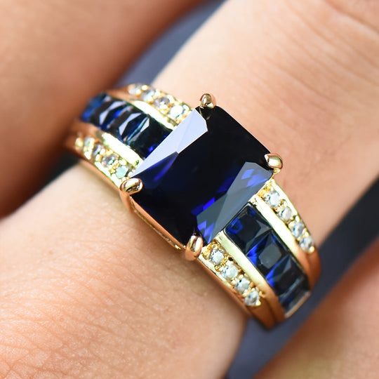 Sapphire Blue Rectangular Cut Ring
