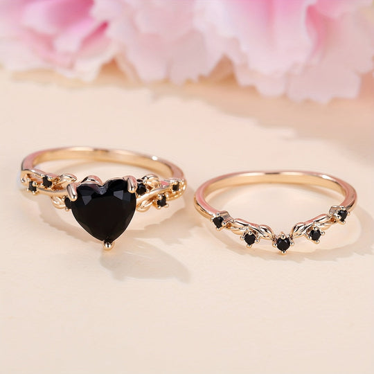 Luxurious Black Heart Cubic Zirconia Ring