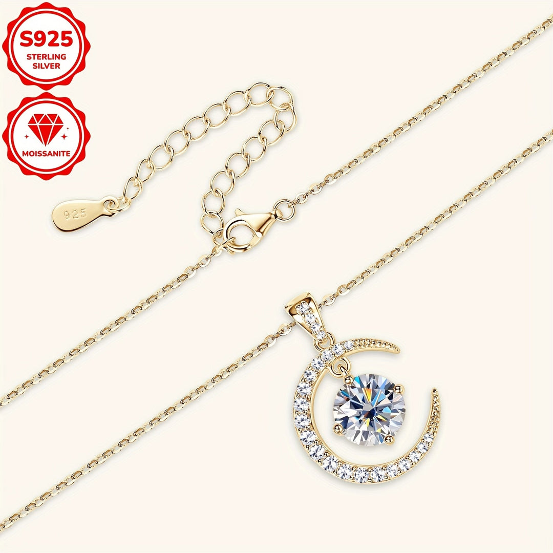 Round Moissanite Moon Sun Pendant Necklace