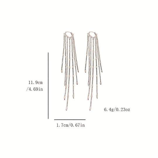 Oval Golden Earrings With Shiny Tassels