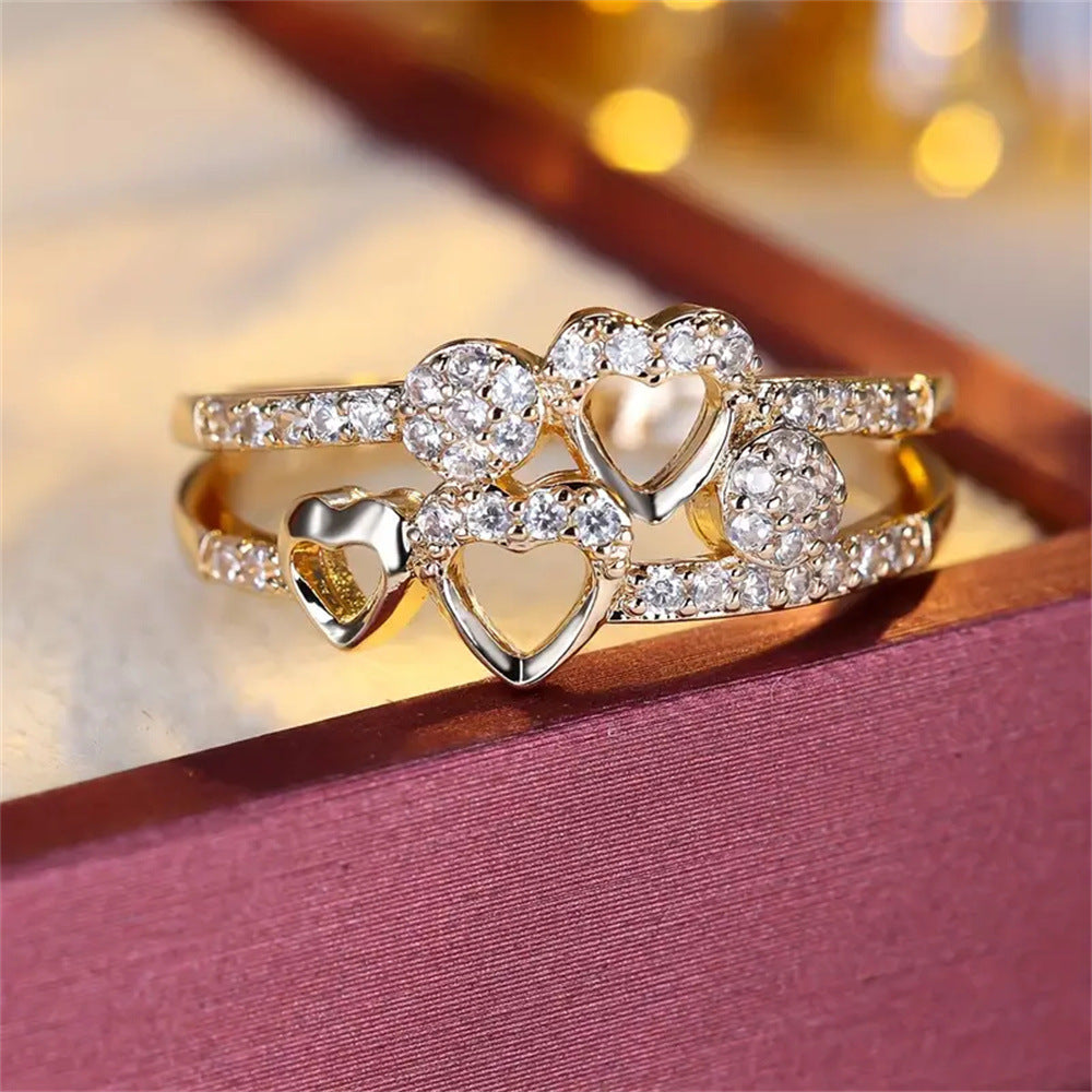 Double-Band Heart Ring with Synthetic Cubic Zirconia