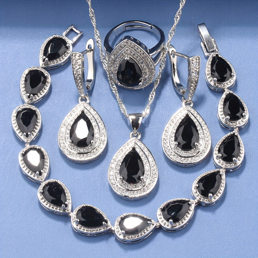 5pcs Plated Silvery Trendy Jewelry Set