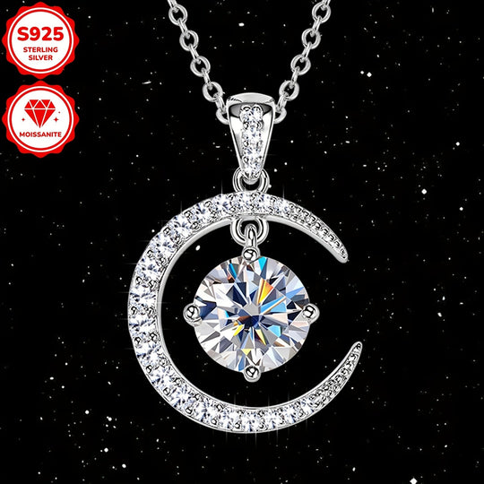 Round Moissanite Moon Sun Pendant Necklace