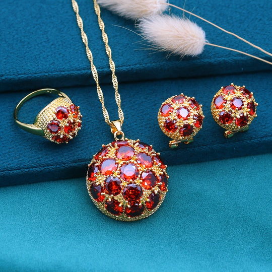 Red Stone Synthetic Zirconia Jewelry Set