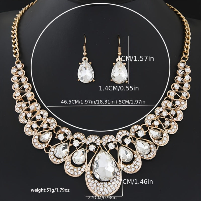 Luxurious Gemstone Collar Necklace & Earrings Set