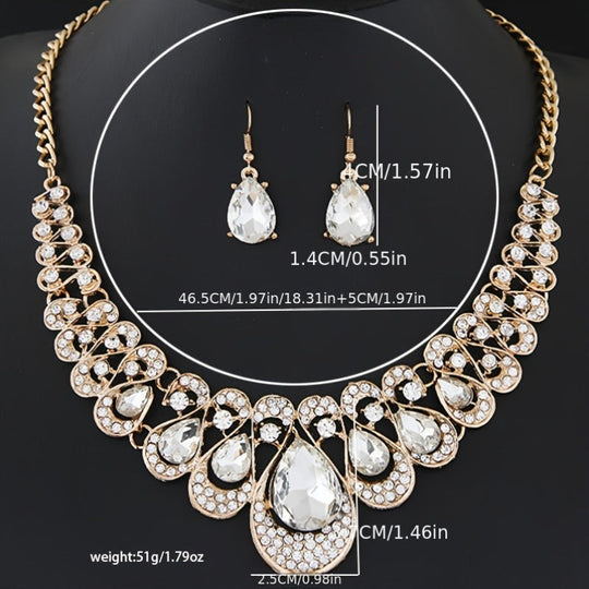Luxurious Gemstone Collar Necklace & Earrings Set
