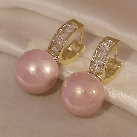 Vintage Pink Pearl Zirconia Earrings
