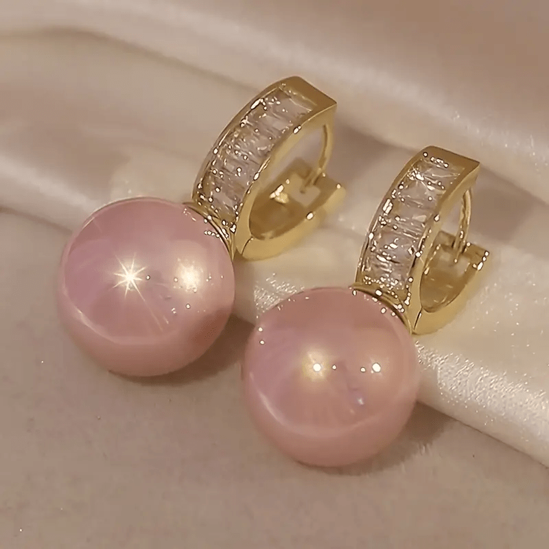 Vintage Pink Pearl Zirconia Earrings