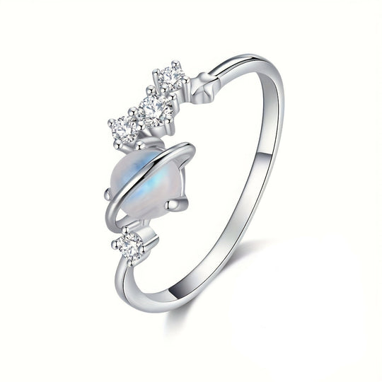 S925 Pure Silvery Moonstone Zirconia Ring