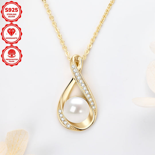 Freshwater White and Moissanite Infinity Pendant Necklace
