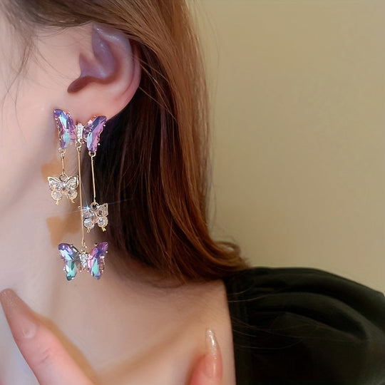 Iridescent Butterfly Tassel Earrings