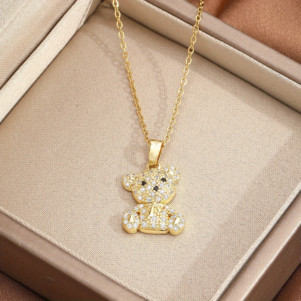 Cute Bear Zirconia Pendant Necklace