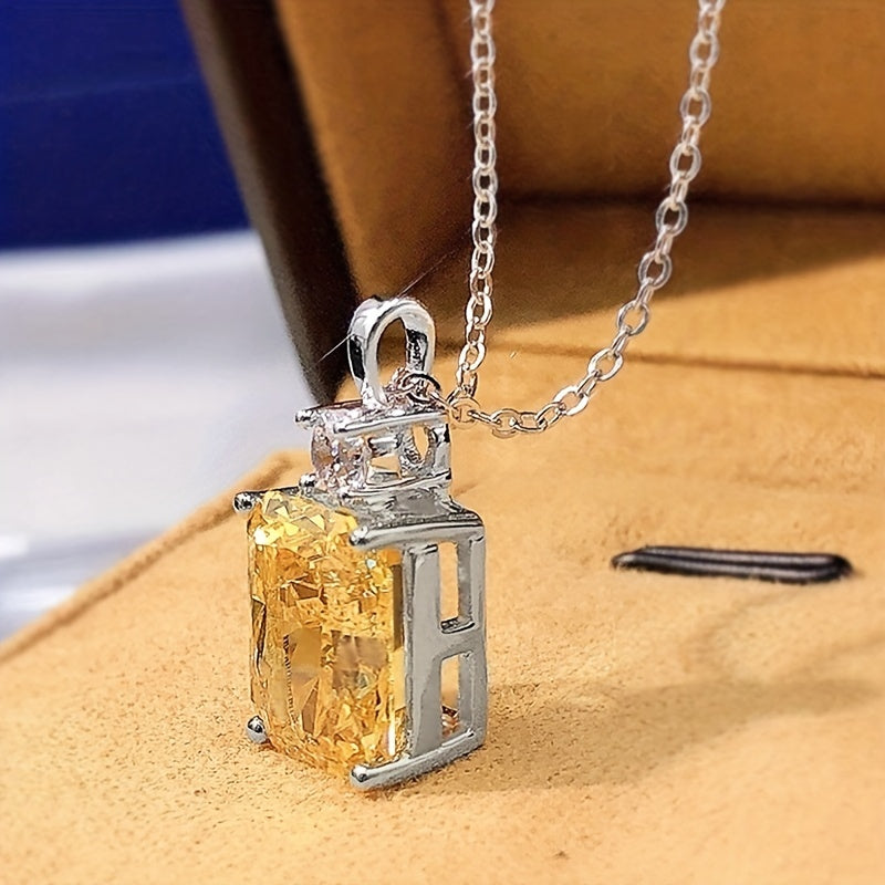 Trendy Square Yellow Zirconia Pendant Necklace