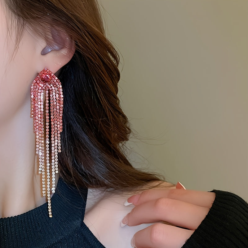 Glittering Rhinestone Tassel Earrings