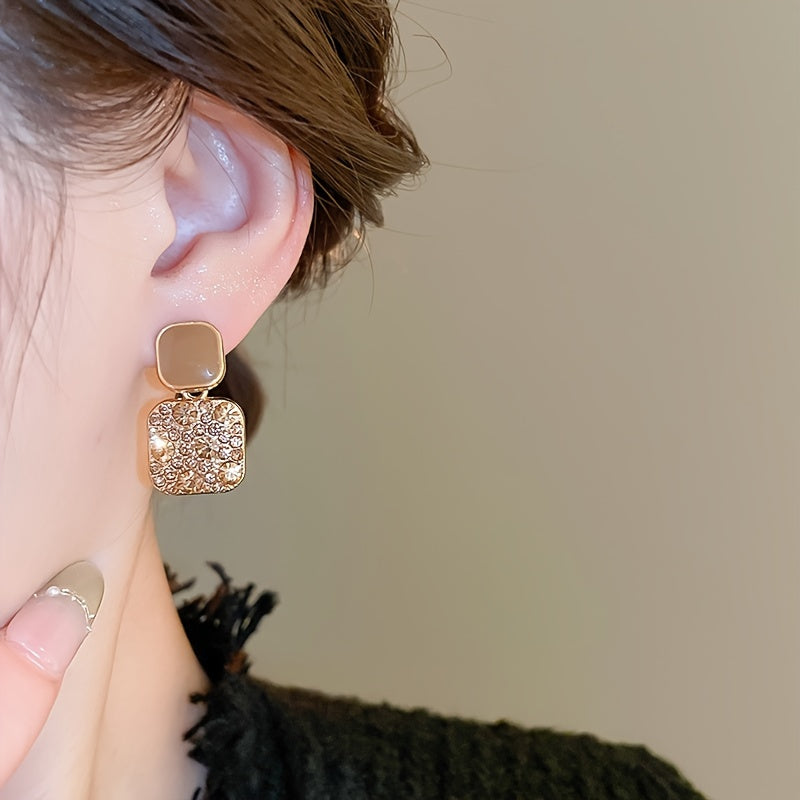 Square Dangle Earrings with Sparkling Rhinestones