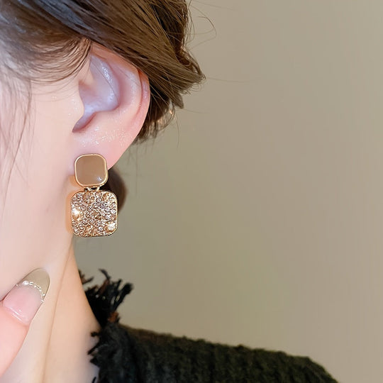 Square Dangle Earrings with Sparkling Rhinestones