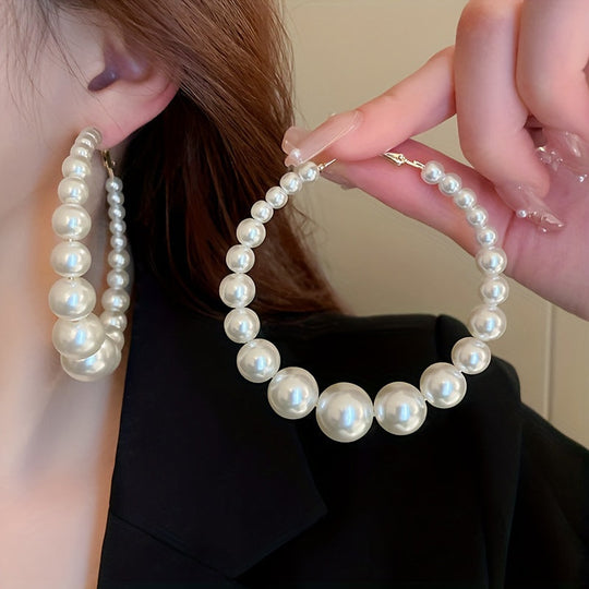 Faux Pearl Decor Hoop Earrings