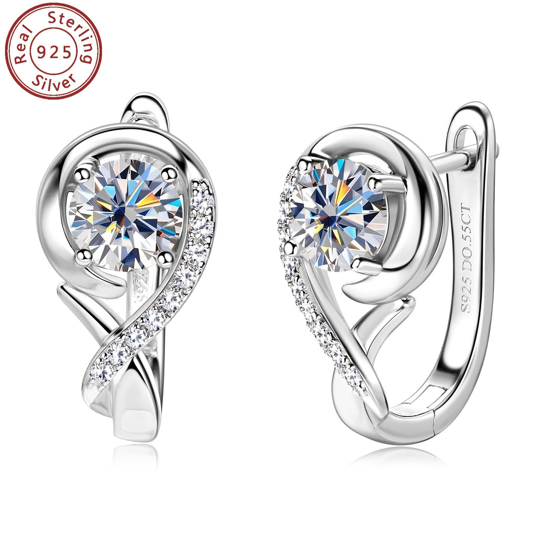Elegant Moissanite Silver Rose Flower Hoop Earrings