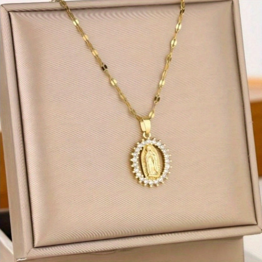 Virgin Mary Oval Pendant Necklace