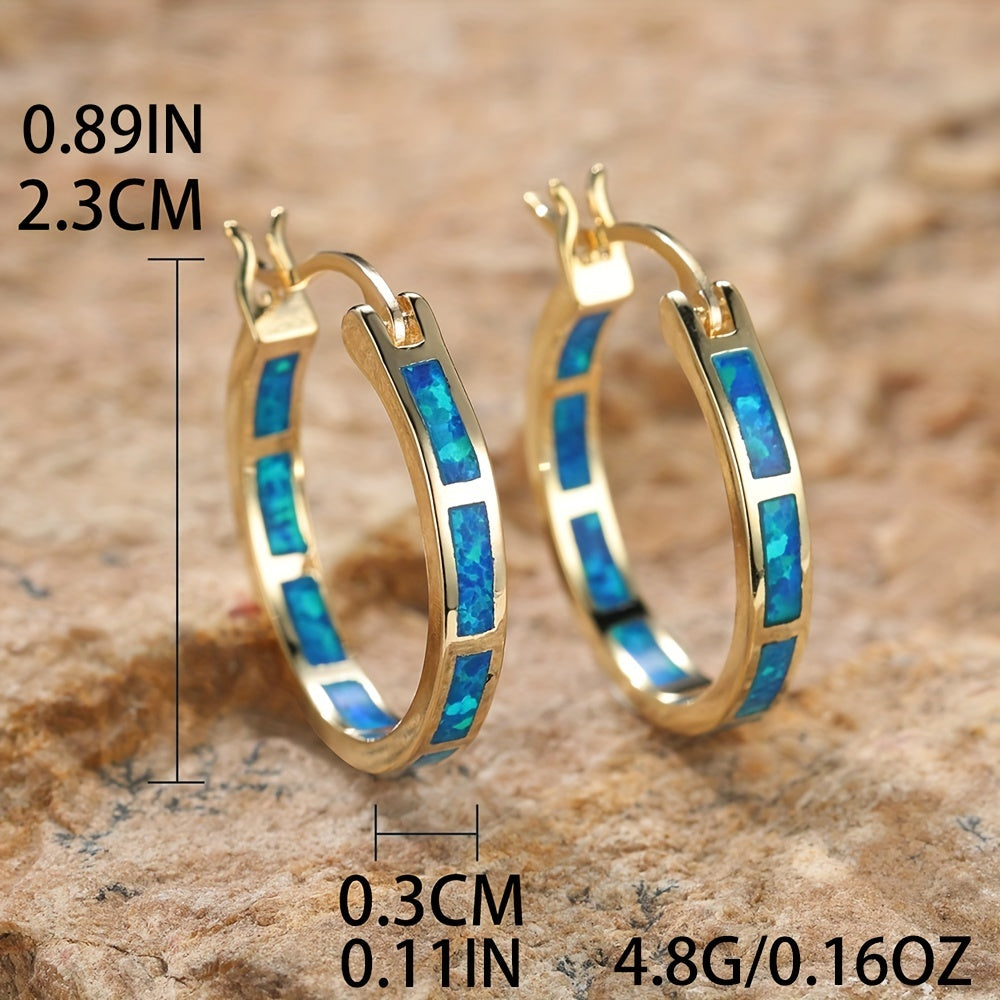 Vintage Boho Opal Hoop Earrings