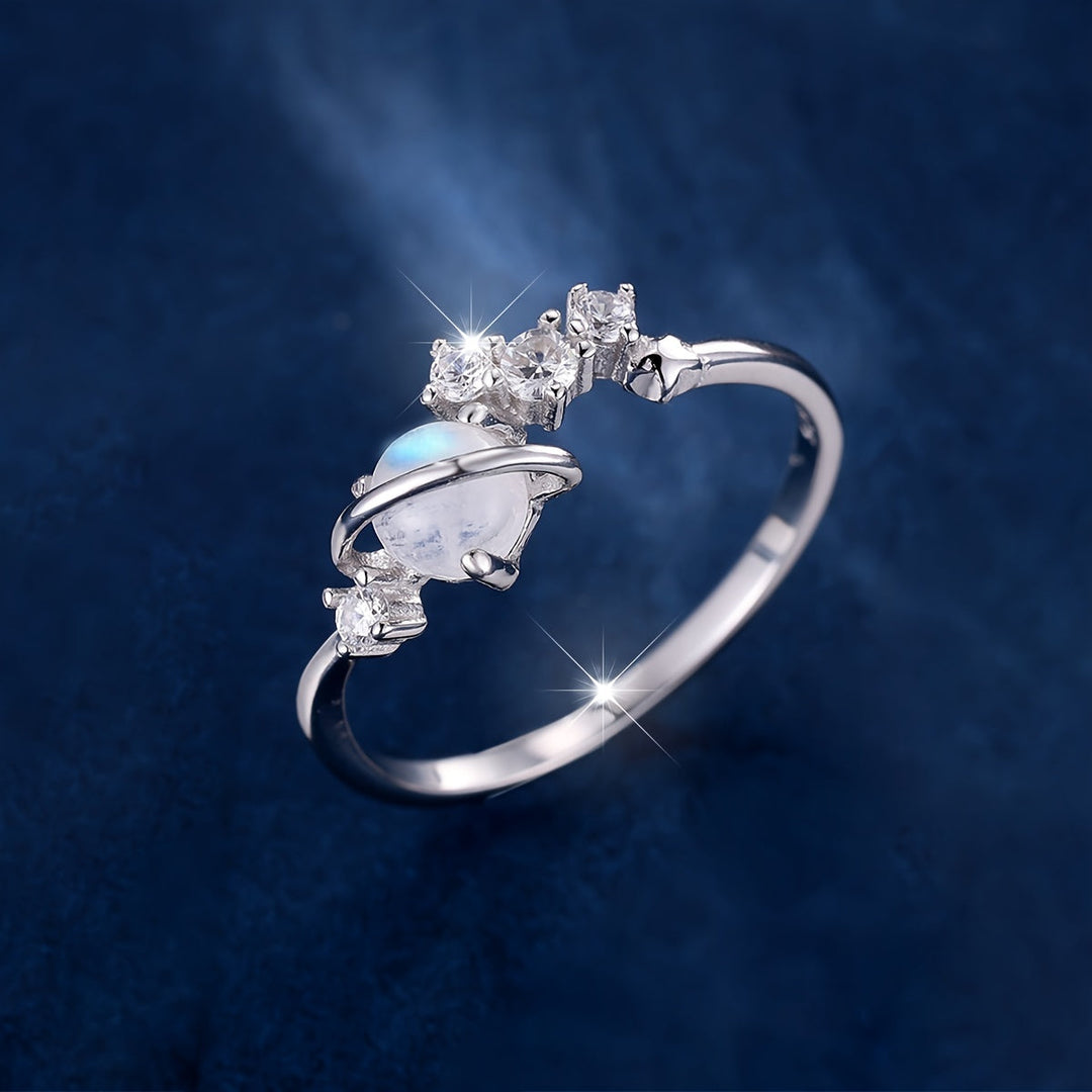 S925 Pure Silvery Moonstone Zirconia Ring