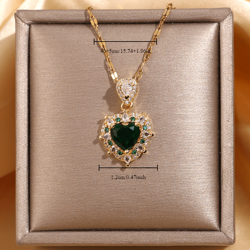 Emerald Heart Teardrop Pendant Necklace