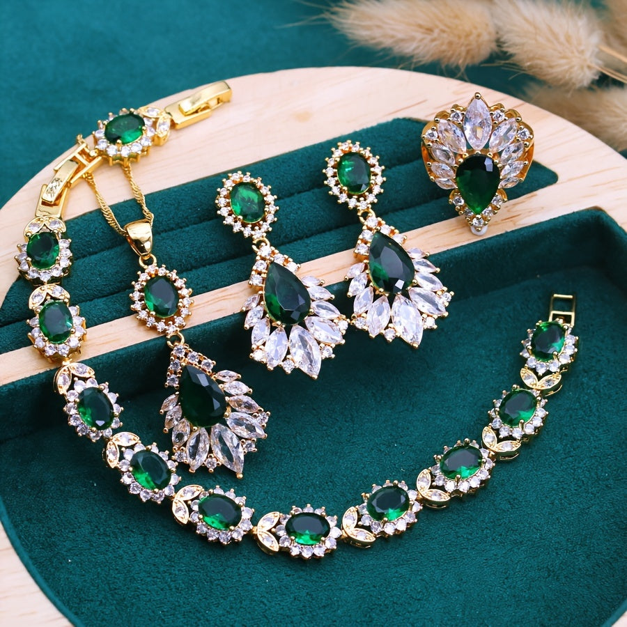 Elegant Green Cubic Zirconia Jewelry Set