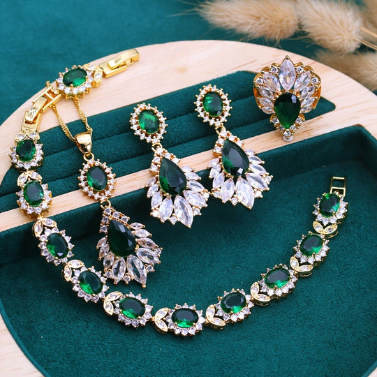 Elegant Green Cubic Zirconia Jewelry Set