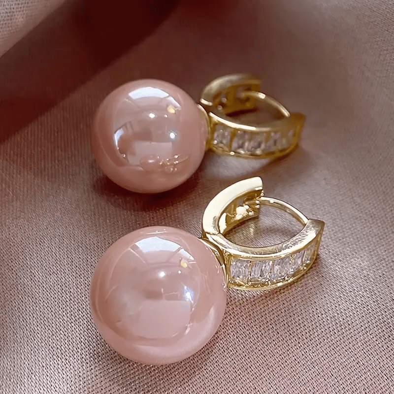 Vintage Pink Pearl Zirconia Earrings