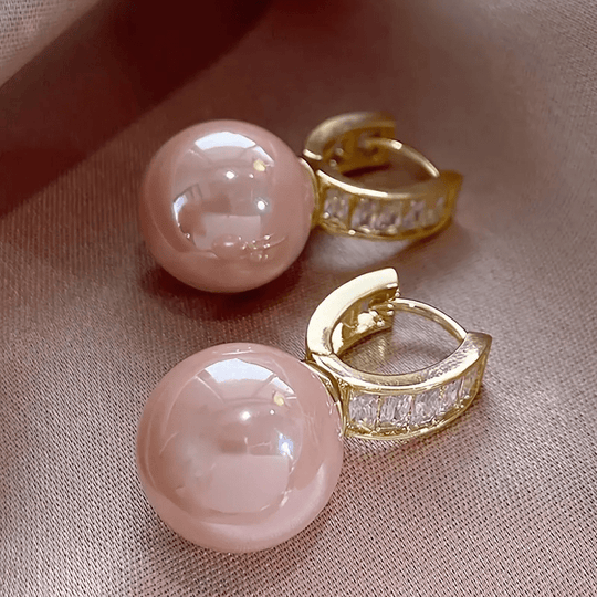 Vintage Pink Pearl Zirconia Earrings