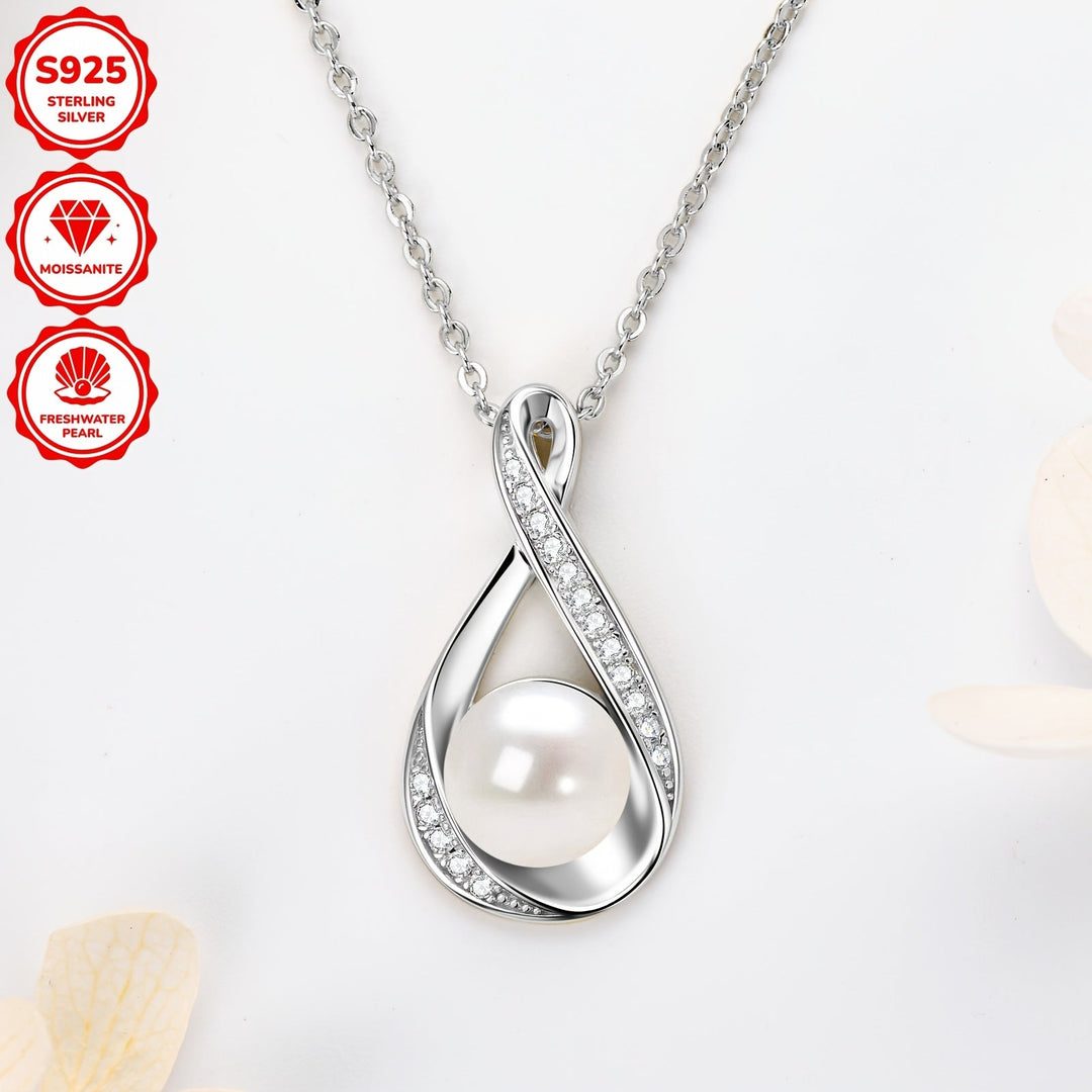 Freshwater White and Moissanite Infinity Pendant Necklace
