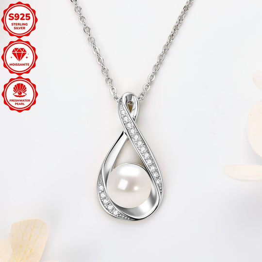 Freshwater White and Moissanite Infinity Pendant Necklace
