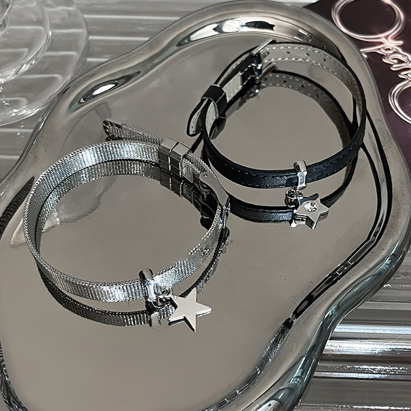 Star Studded Leather Chain Bracelet