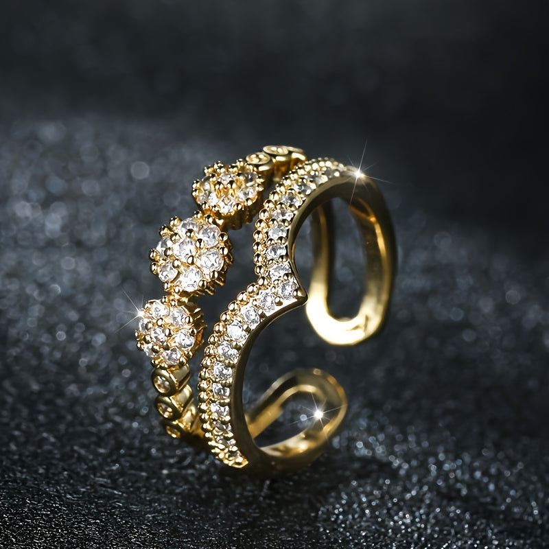 Luxurious Double V-Cut Zirconia Inlaid Ring