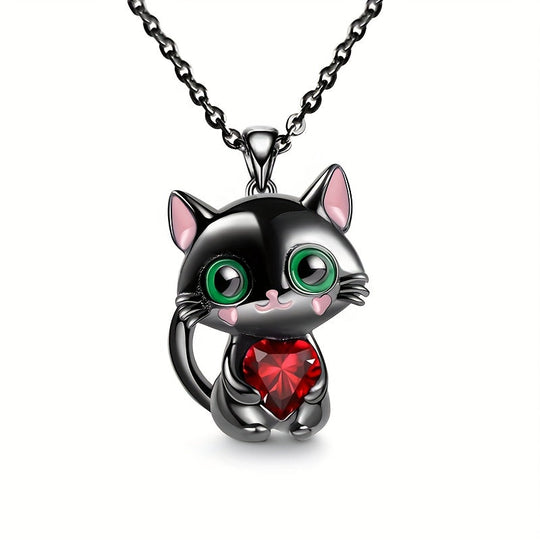 Kitten Hugging Heart Pendant Necklace