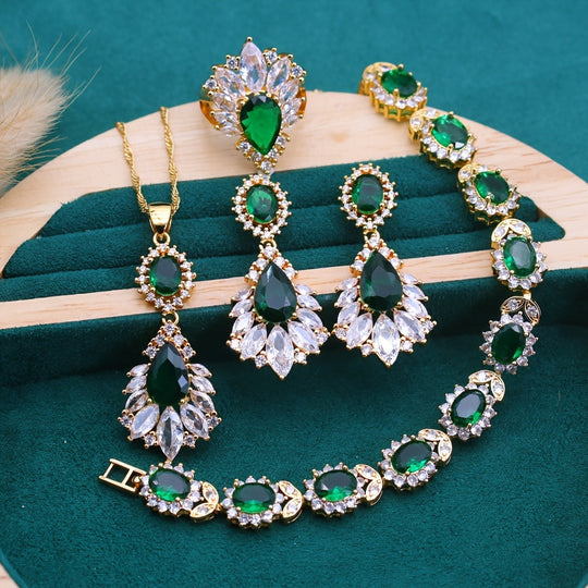 Elegant Green Cubic Zirconia Jewelry Set
