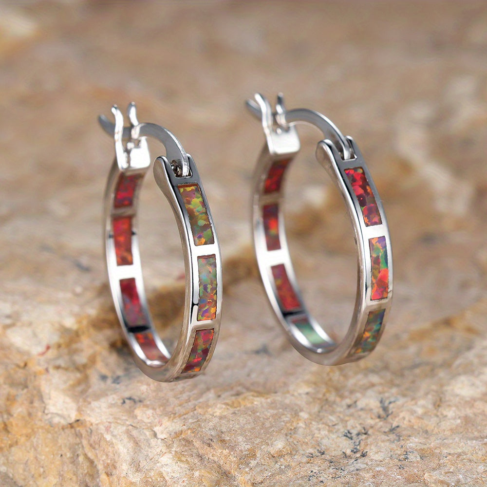 Vintage Boho Opal Hoop Earrings