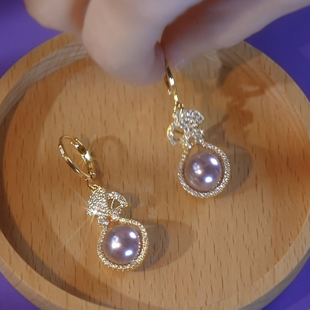 French Gourd Pearl Hoop Earrings