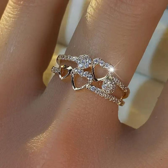 Double-Band Heart Ring with Synthetic Cubic Zirconia